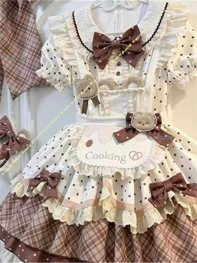 Фото Платье Teddy Bear Baker Lolita OP с коротким рукавом, милое платье принцессы Лолиты с милым принтом и бантом, для повседневной носки №3