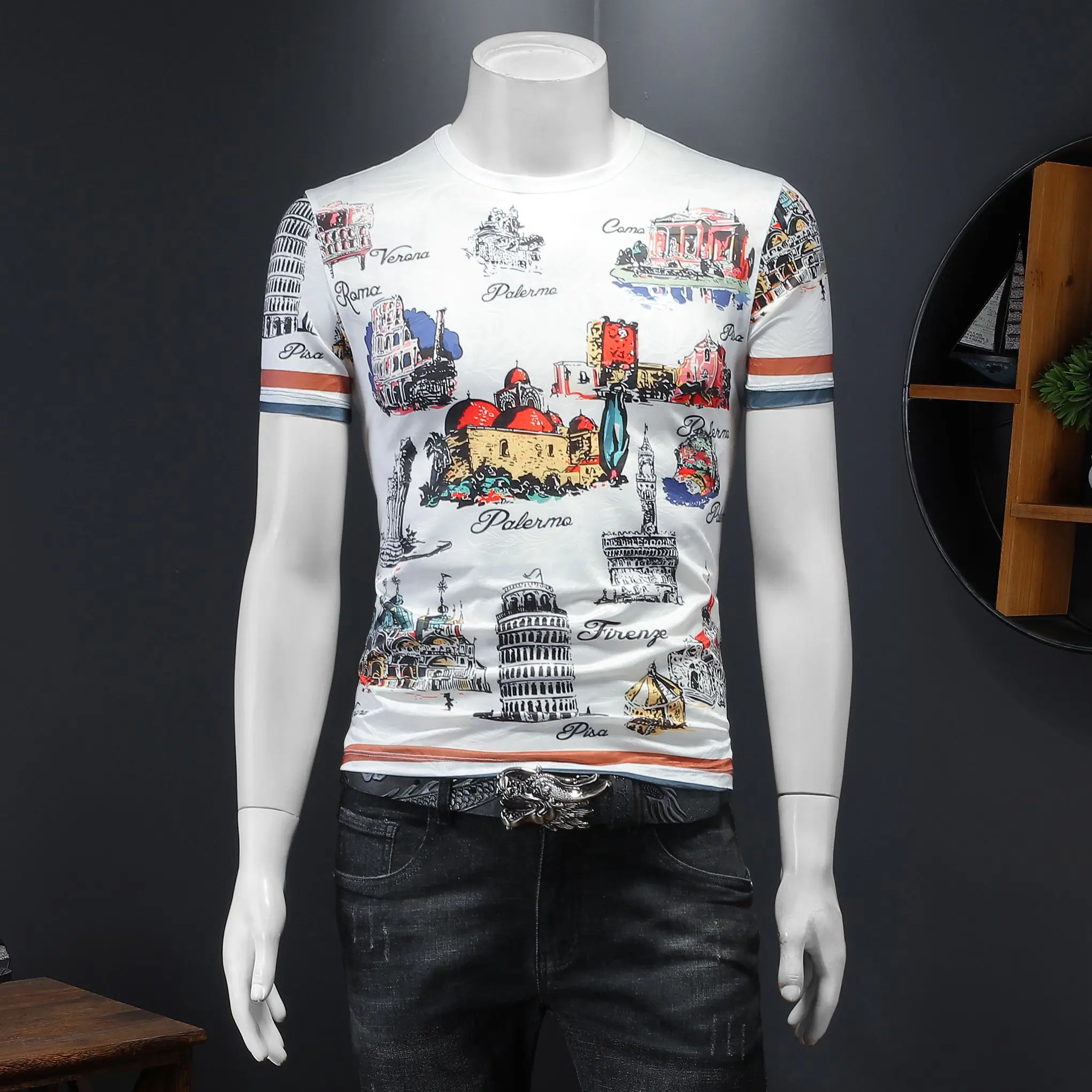 

Новинка 2022, Мужская футболка с коротким рукавом и круглым вырезом, с принтом ледяной трафаретной печати, номер артикула 620 P40