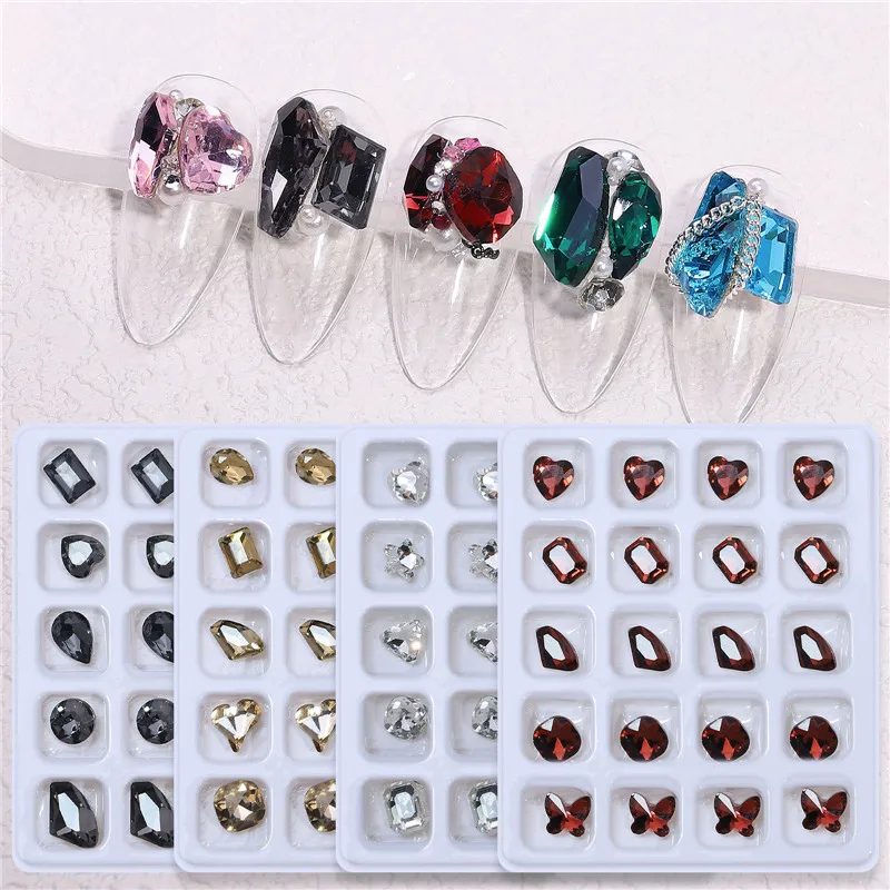 

20pcs Shinny K9 Nail Rhinestone Mixed Shape Sharp Bottom Charms Nail Gems Nail Decoration Gel Polish Strass Nail Art Jewerly#1-9