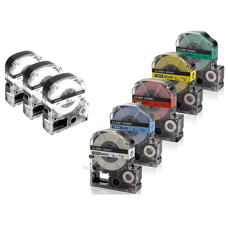 

8 Pcs Label Maker Tape Label Maker Label Tape For Epson/Kingjim Printer, 5 Pcs 9Mm & 3Pcs 12Mm