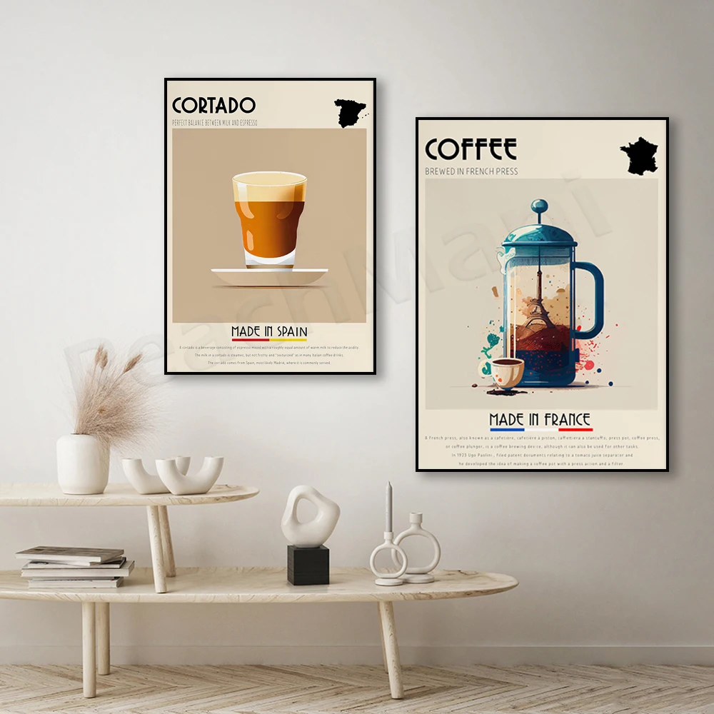 Print, Paris, French Coffee, Cortado Poster, Spanish Coffee, Cafe Art, Minimalism, Housewarming Gift