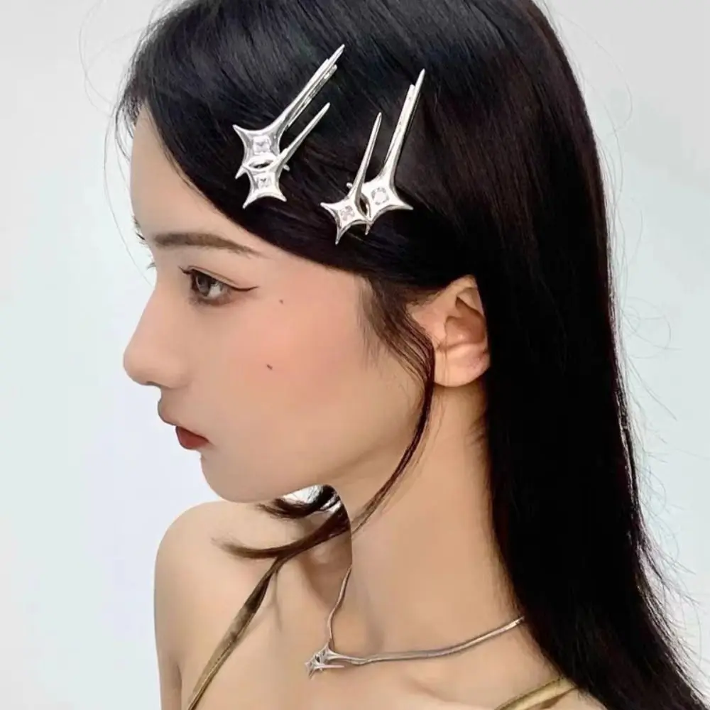 

Sweet Cool Spicy Girl Y2K Star Diamond Hairpin Metal Hair Barrettes Cute Bangs Clip Simple Duckbill Clip Side Clip Hair Accessor