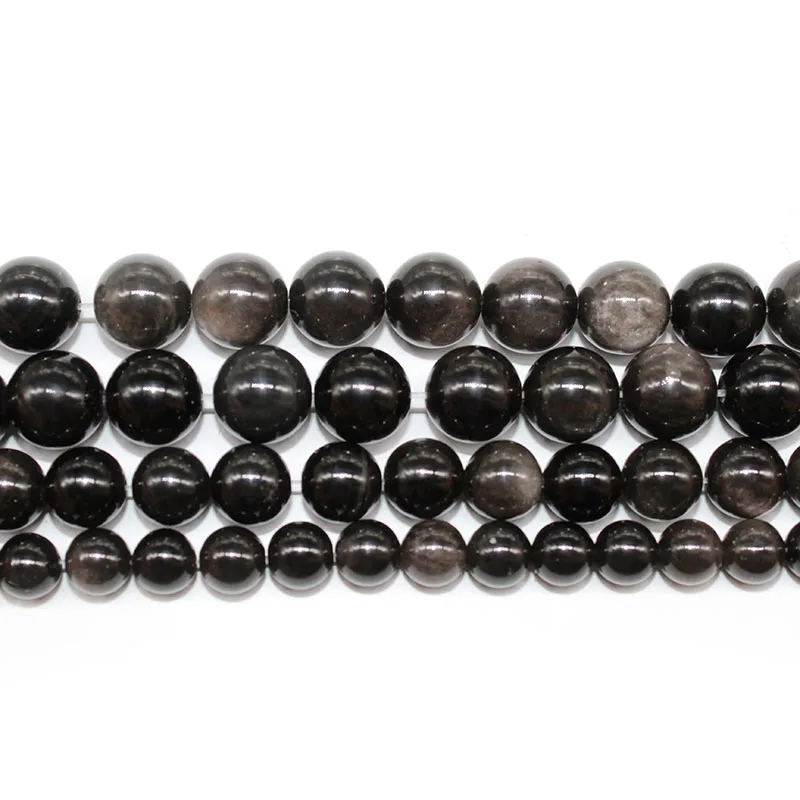 Круглые Бусины Из силвера из натурального камня обсидиан 15 дюймов нитка 4 6 8 10 12 14