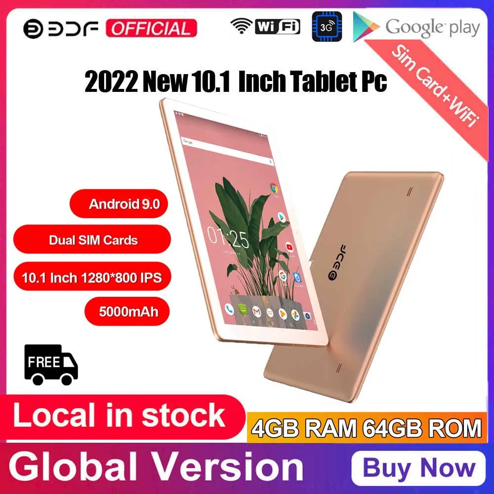 BDF 10.1 Inch Tablet Pc Android 9.0 Octa Core Google Play Dual 3G Phone Calls Pad Pro 4GB/64GB Calling Tab Laptop Tablets Type-C