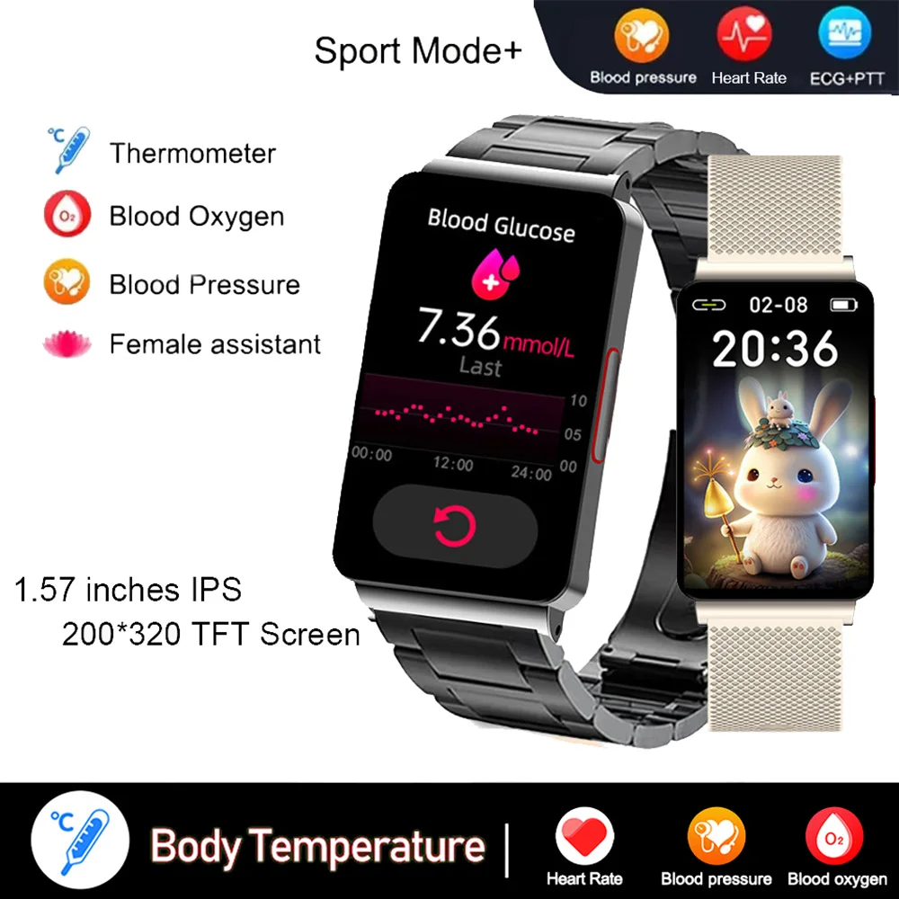 Health Monitor Smartwatch Men Blood Glucose Blood Pressure Temperature Smart Watch Blood Glucose Women Watches For IOS 2023 New