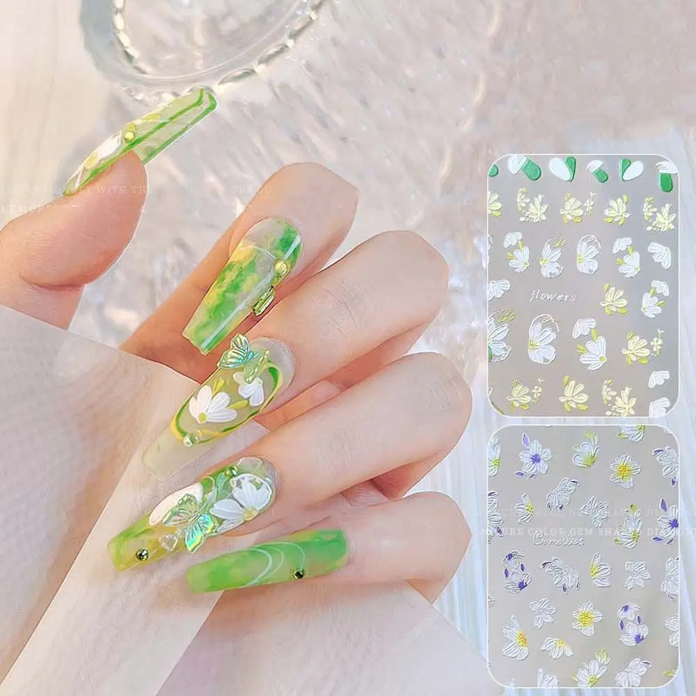 

5D Sculpted Embossed Flowers Nail Stickers 3D Relief Camellia Tulip Sunflower Hollow Plain Flower Self-Adhesive Nail Stickers