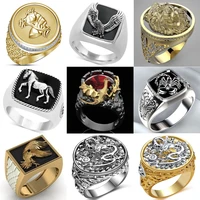 western dragon signet rings animal wolf horse eagle ring for male fashion gothic punk ring trendy party jewelry