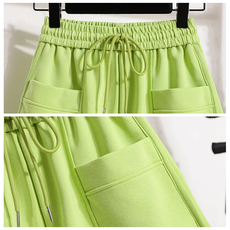 Y2K Streetwear Summer Sport Shorts Women's Casual Loose Elastic High Waist Pocket Black White Sportswear Wide Leg Bermuda Shorts