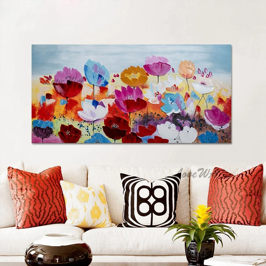 

Landscape Palette Knife Oil Painting Modern Canvas Art Colorful Acrylic Abstract Floral Wall Handmade Artwork No Frame Gift