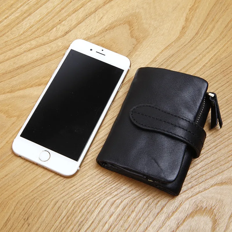 First layer cowhide mini large capacity men's women's small wallet soft natural genuine leather student short black coin purse