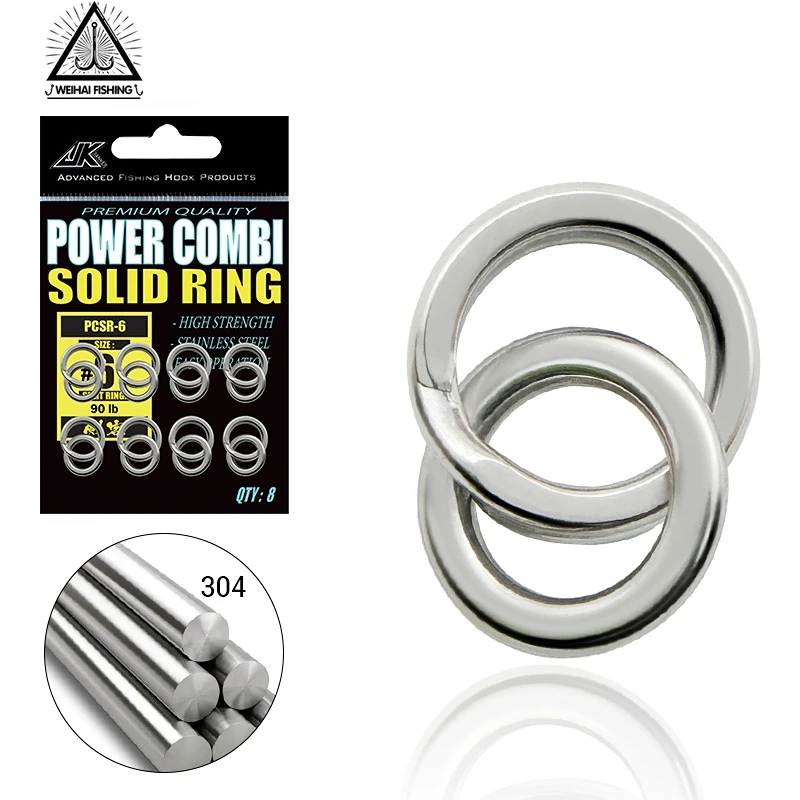 

WH 55-200LB Power Combi Stainless Steel Fishing Split Rings Lure Solid Ring Loop for Blank Crank Bait Tool Kit Metal Key Holder