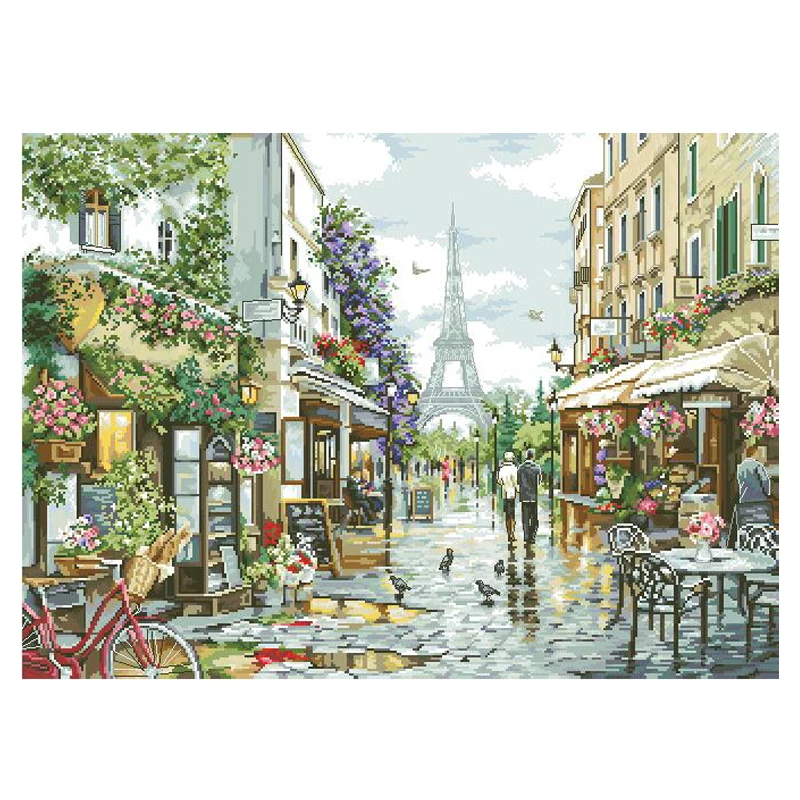 

Gold Collection Counted Cross Stitch Kit Blooming Paris Eiffel Tower Flower Street Coffee Shop Luca-S_2365