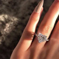 milangirl fashion plata crystal heart shaped wedding rings womens big zircon engagement rings glamour fashion jewelry