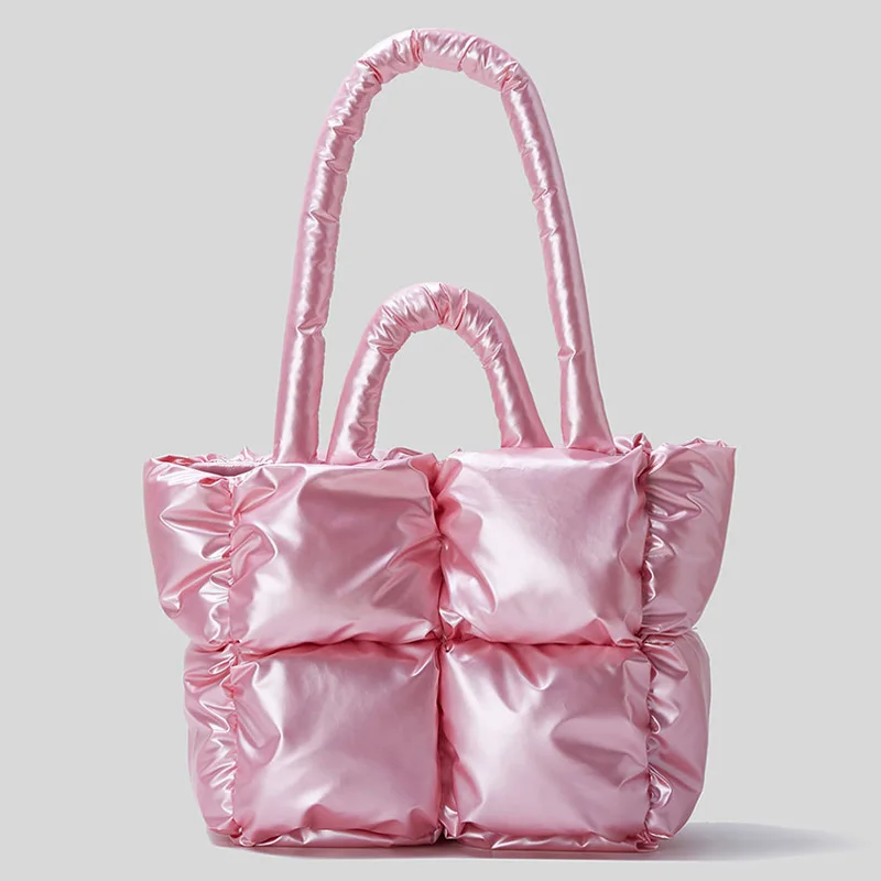 

Fashion Laser Padded Tote Bag Designer Quilted Women Handbags Luxury Nylon Down Cotton Shoulder Bags Big Metallic Shopper Purse