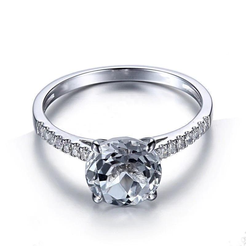 

HELON однотонное 14 к белое золото круглый вырез 8 мм натуральный белый топаз бриллиант женский подарок вечерние романтическое ювелирное изделие обручальное кольцо