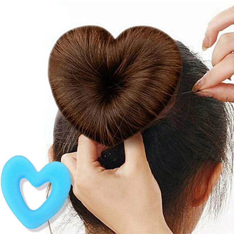 

1PC Cute Heart Shape Tiaras Hair Styling Tool Women Girls Sponge Bract Head Meatball Hair Bun Maker Ring Donut Hair Accessories