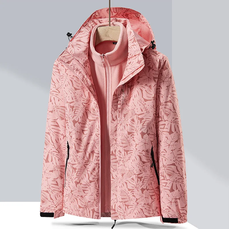 3 In 1 Men Women Winter Jacket Print Waterproof Windbreaker Outdoor Rain Hooded Fleece  Jacket Ladies Snowboard Warm Snow Coat