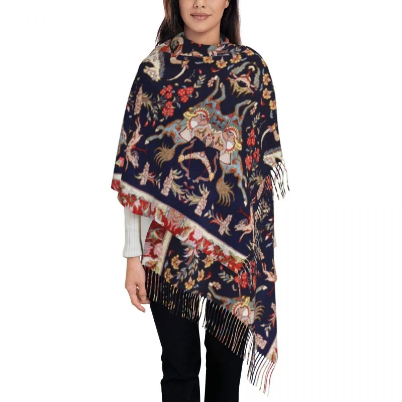 

Personalized Printed Antique Persian Hunting Rug Scarf Women Men Winter Warm Scarves Floral Tribal Vintage Shawls Wraps