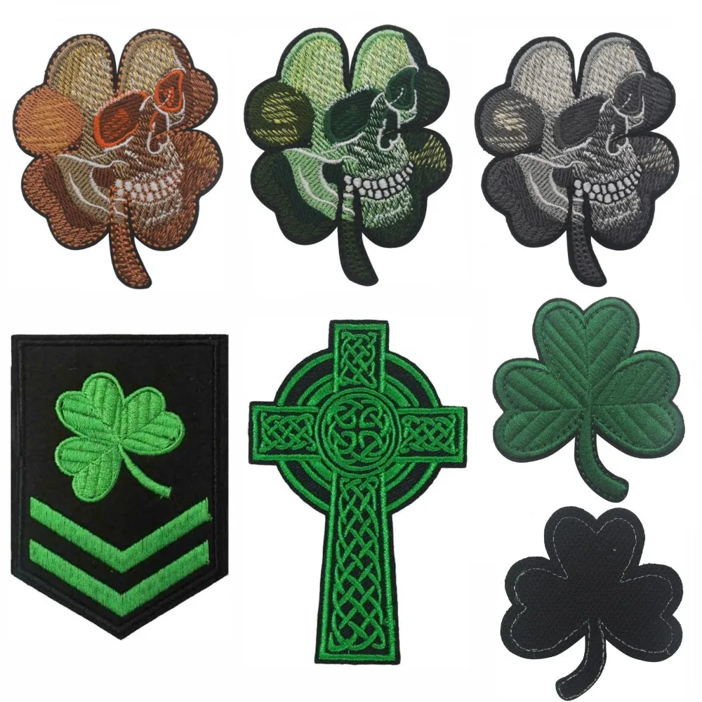 

Skull Embroidery Hook and Loop Patches on Clothes Subdued Irish Morale Badges on Backpack Armband Whitetip Clover Sticker patch