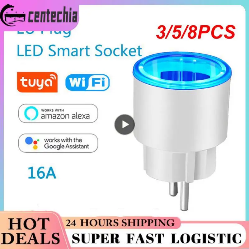 

3/5/8PCS Power Monitor Eu Plug Tuya 16a Wifi Smart Plug Voice App Remote Control Timing Work With Alexa Google Home Rgb Socket