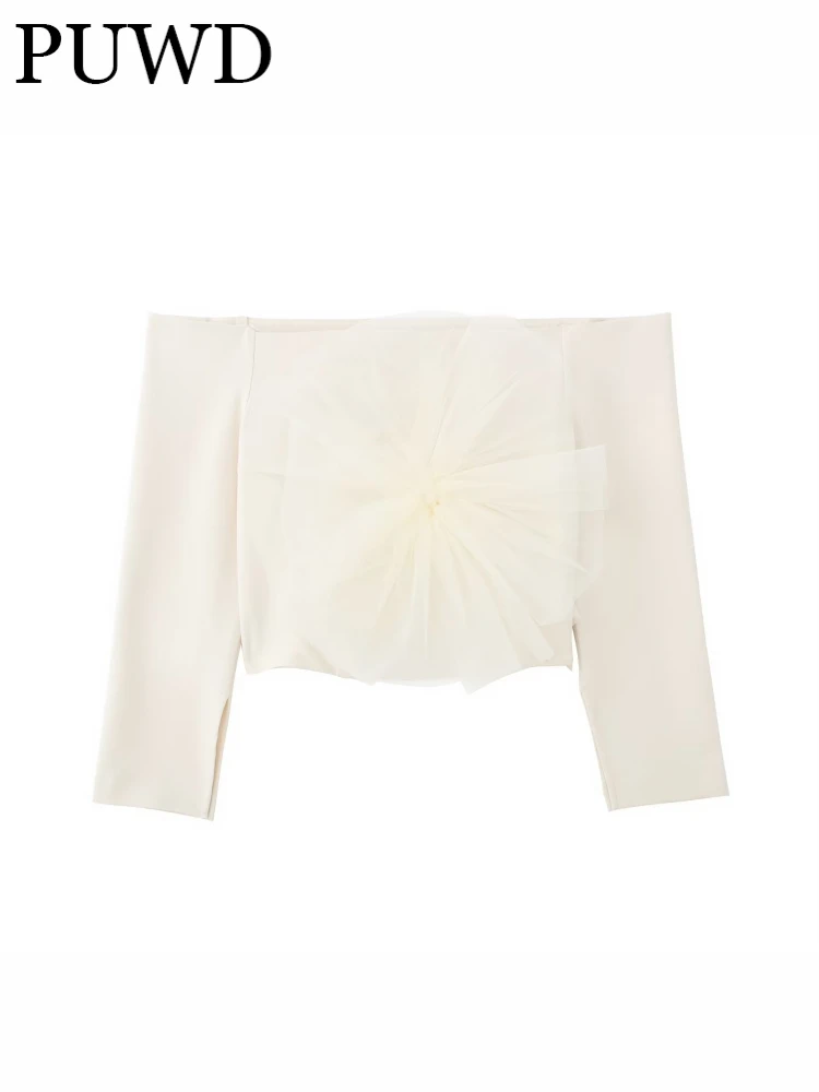 

Женская короткая блузка из тюля, с длинным рукавом и плоским воротником