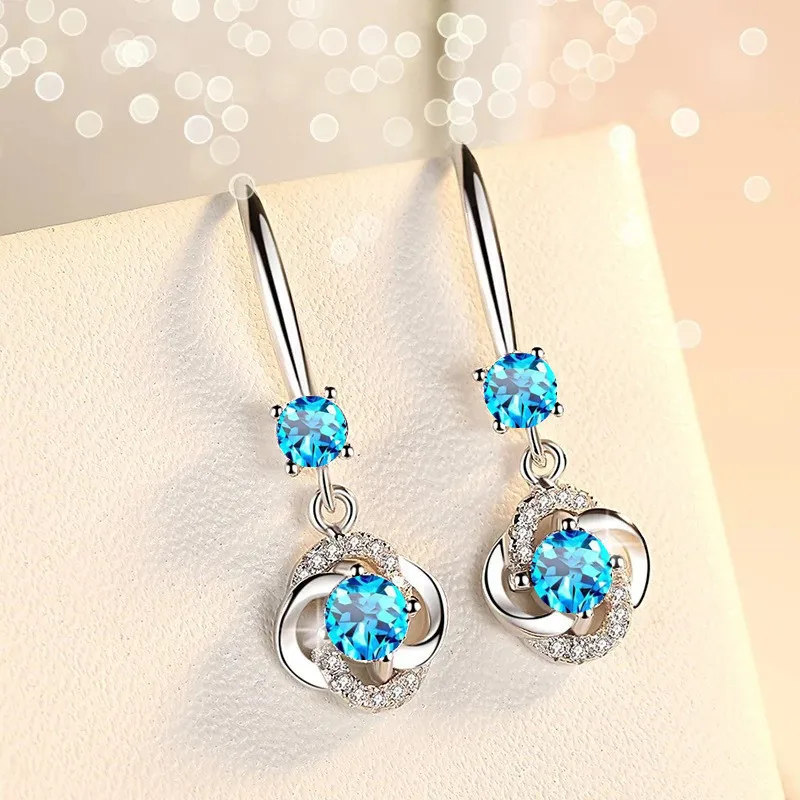 

925 Silver Needle Trendy Women's Fashion Jewelry High Quality Crystal Zircon Long Tassel Flower Trendy Hook Earrings