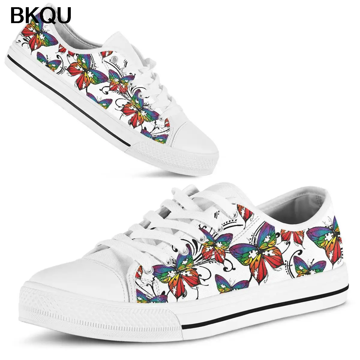 

Кроссовки bkicute женские из парусины, белые, с бабочками, вулканизированные, для скейтбординга, большой размер 44/2022