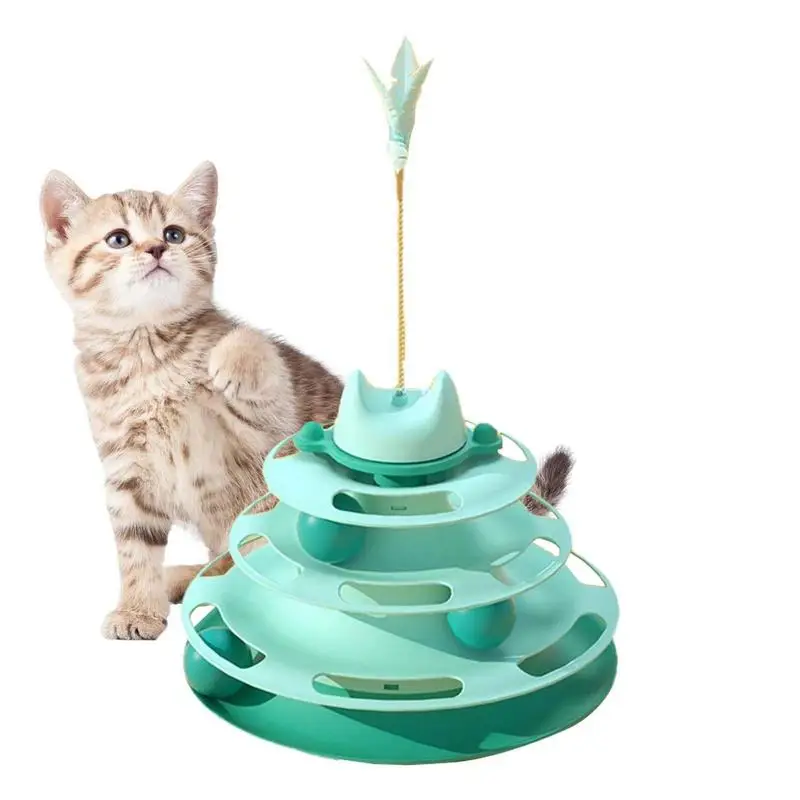 

4 Layers Cat Turntable Wooden Pet Cat Toys Cat Interactive Game Toys Pet Smart Track With Balls Funny Kitten Toys Pet Supplies