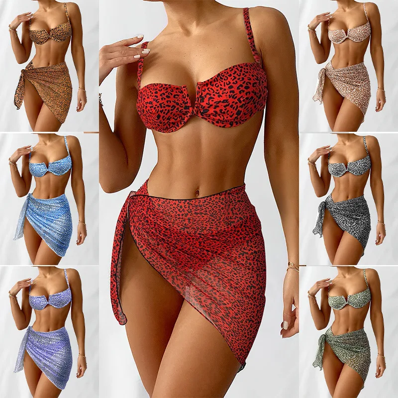 Floral Sexy Bikini Beach Skirt Three-Piece Set2022Summer Swimsuit for Womenbikini