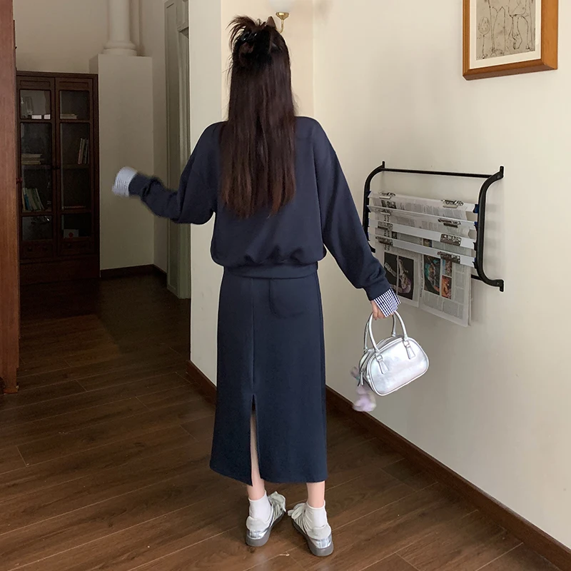 Женский осенне-зимний хлопковый комплект из двух предметов с круглым вырезом