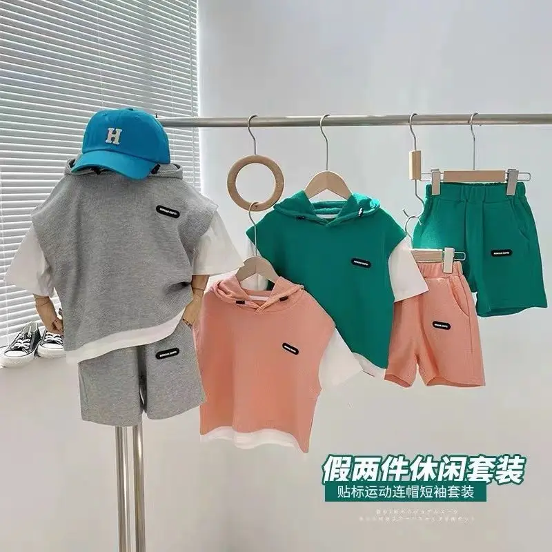 

Boys Summer Suit Net Red Foreign Style 2022 New Baby Clothes Fashionable Children'S Summer Short-Sleeved Two-Piece Suit