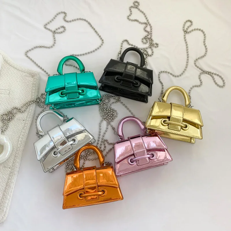

Fashion Women's Bag Shiny Leather Handbag and Purse Bead Chain Mini Shoulder Bag Crossbody Bags for Women New Lady PU Makeup Bag