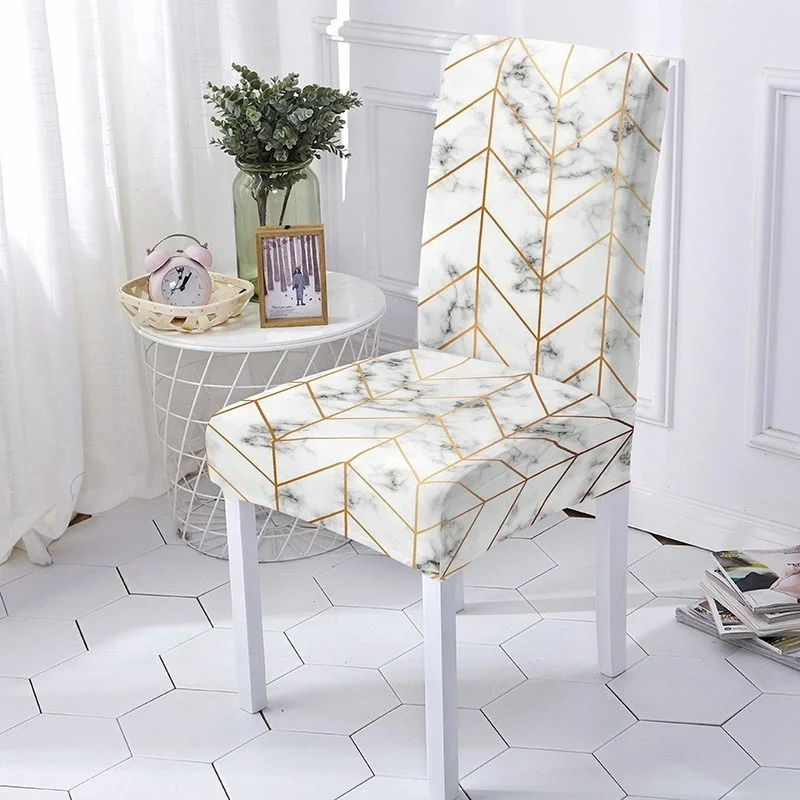 

Geometric Dining Chairs Cover Spandex Stretch Wedding Banquet Slipcover Chair Cover Home Decor Dining Room Seat Cover Washable