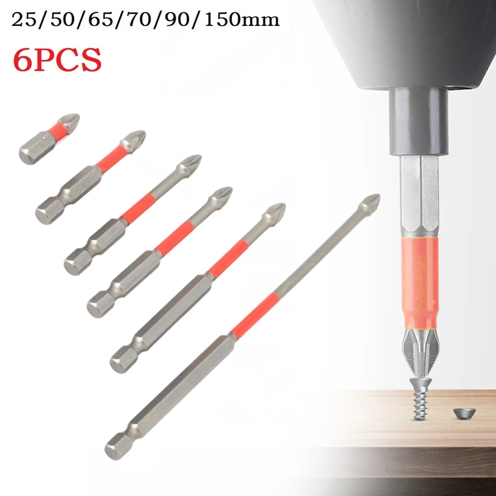 

6PCS PH2 Magnetic Batch Head Cross Screwdriver Hardness Drill Bit Impact Screw 25/50/65/70/90/150mm Tool Accessories