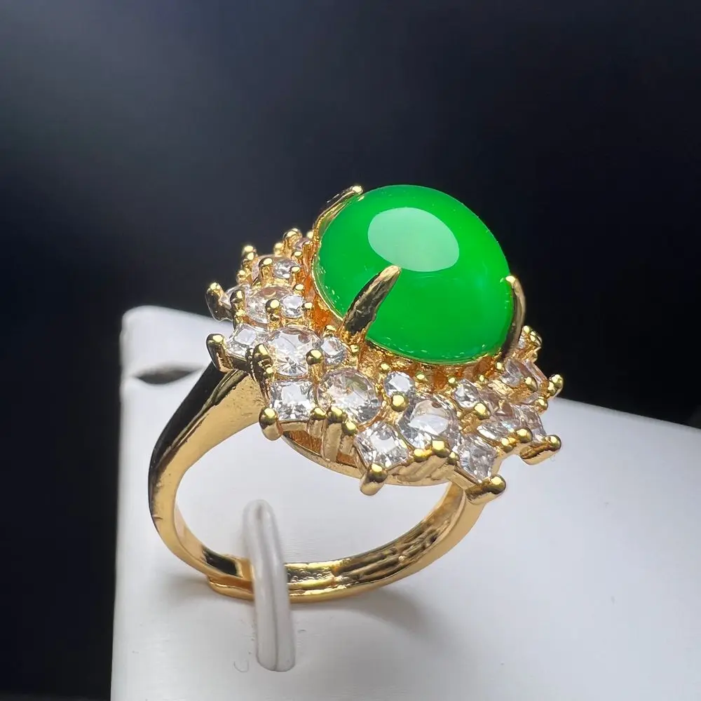 Зеленое кольцо с агатом "Green Agate Finger Ring Charm Luxury Gold Rings Adjustable Copper Gem Stone With 3 Laps Zircon For Women Free Shipping on"
