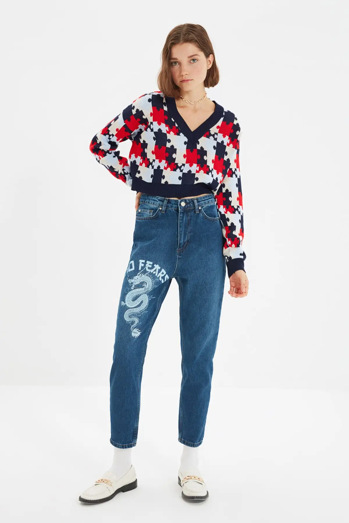 

Trendyol Printed High Waist Mom Jeans TWOAW22JE0864