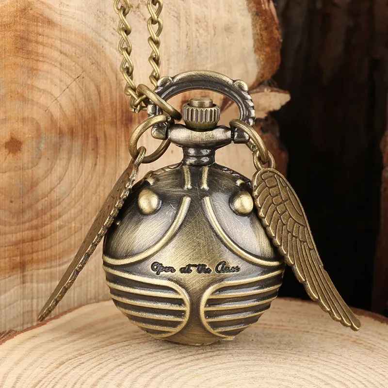 Vintage Snitch Ball Shaped Quartz Pocket Watch Lovely Sweater Angel Wings Necklace Chain Gifts for Men Women kids