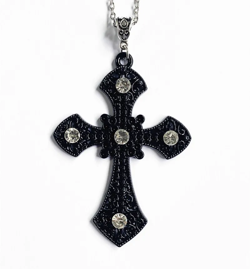 

Fashion Dark Style Cross Advanced Necklace Black Geometry Diamond Castle For Woman Girls Quartz Jewelry Accessories Gift