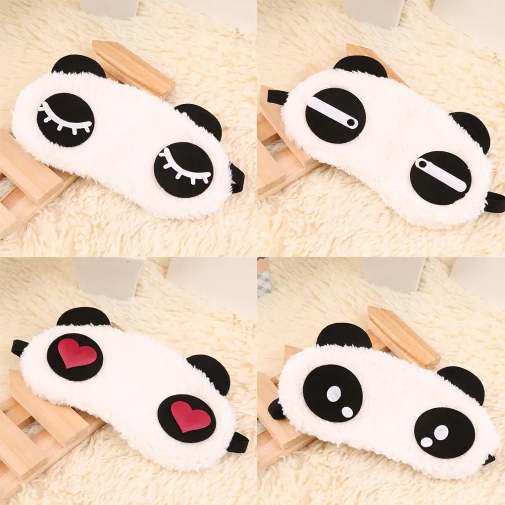 

4 Types Cute Design Plush Panda Face Eye Mask Travel Sleeping Soft Eyeshade Blindfold Shade Portable Sleeping Eye Cover