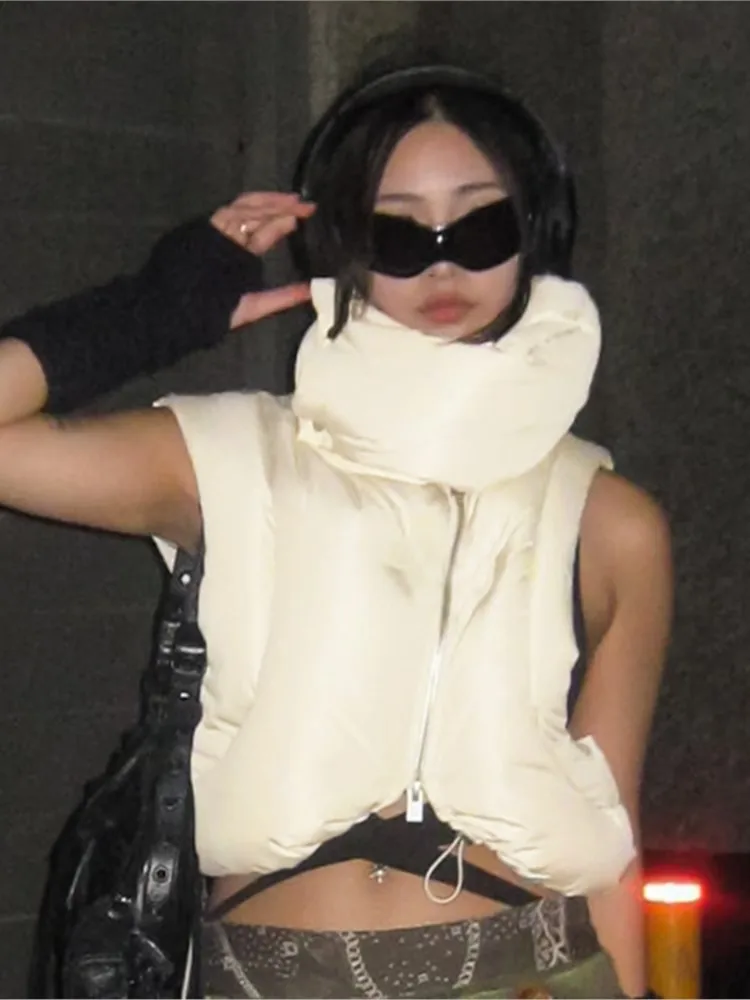 

Женский Теплый хлопковый жилет Y2k с высоким воротником, модные сексуальные укороченные топы на молнии без рукавов, сезон осень-зима 2023, Женская шикарная уличная одежда