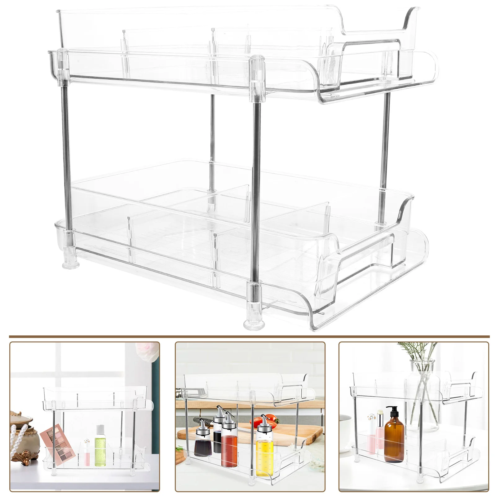 

Two Tier Bathroom Counter Organizer Vanity Countertop Accessories Skin Care Products Storage Stainless Steel Shelf Stand