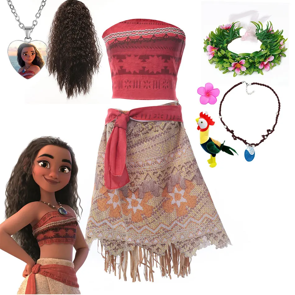 Disney Baby Girls Dress Up Princess Moana Cosplay Costume Summer Sleeveless Dress Kid Girl Fansy Clothes Children Vaiana Outfit
