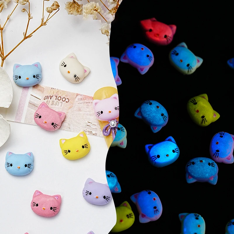Мультяшный Sanrio однотонные аксессуары для ногтей с кошкой КТ светящиеся