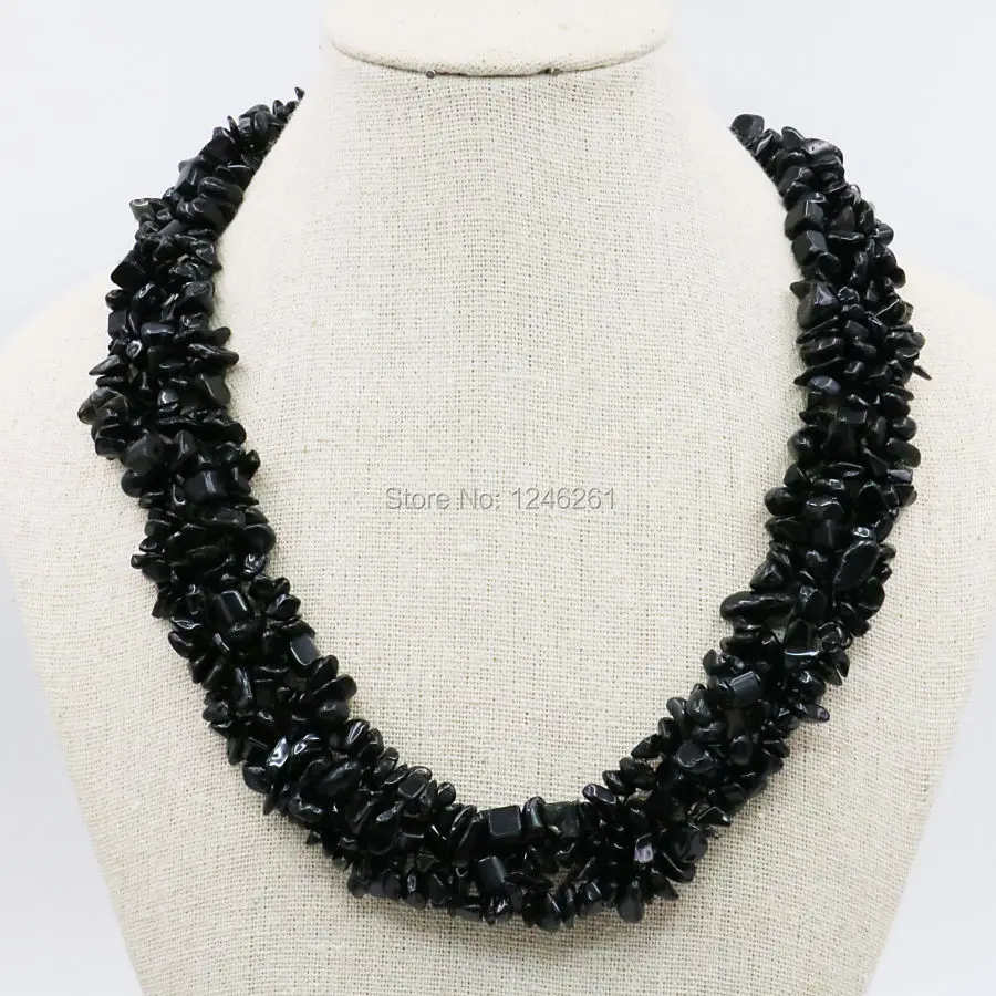 

Natural Black Agate Irregular Onyx Beads 3Rows Necklace Chain Women Jewelry Making Girls Party Gifts 18inch Lucky Stone Gemstone