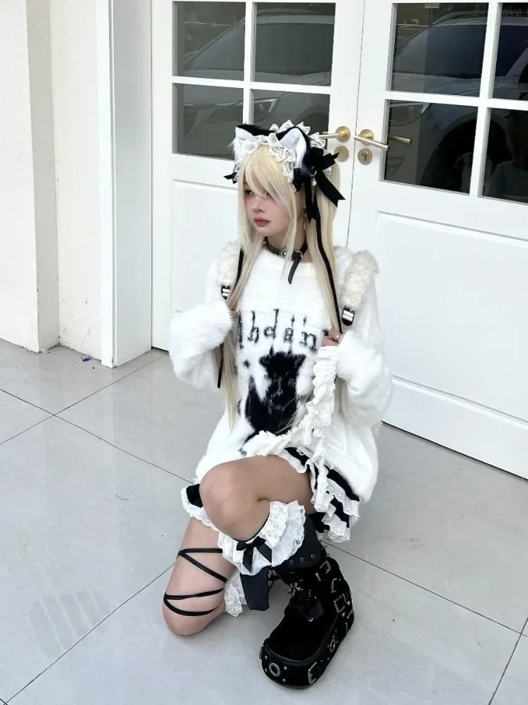 Harajuku готические повседневные вязаные джемперы большого размера в стиле гранж свитер с героями мультфильмов модный трикотаж Y2k эстетический свободный пуловер Balack (art.: 3920cff455c81) - 3920cff455c81