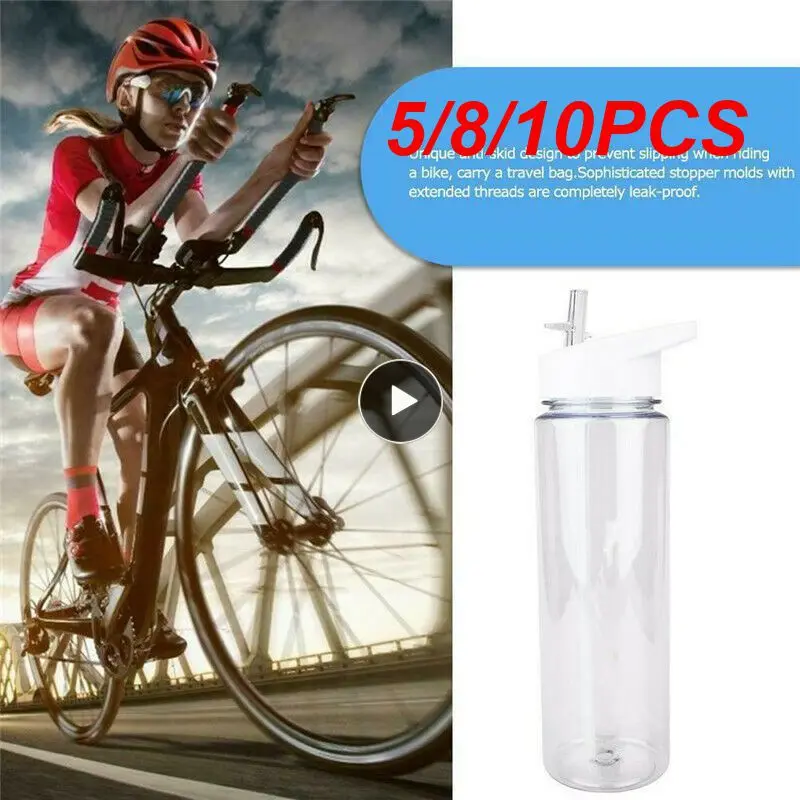 

10PCS Plastic Sports Bottle PS Material Transparent Straw Cup With Handle Leak-proof Sports Portable Drink Water Cup Accessories