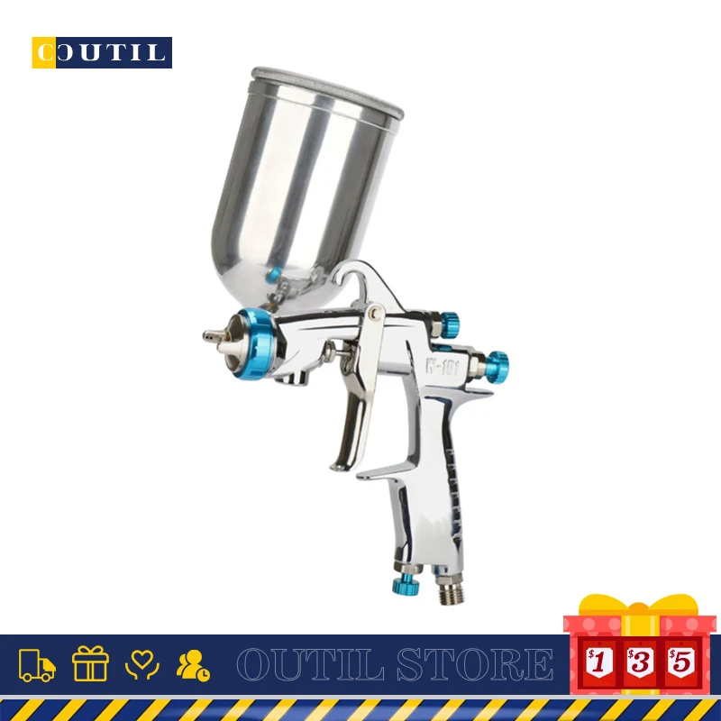 Высококачественный гравитационный распылитель HVLP 400CC с пластиковым горшком и металлической чашей 1,3/1,8 мм W101 аутентичный распылитель Пневматический краскопульт инструмент