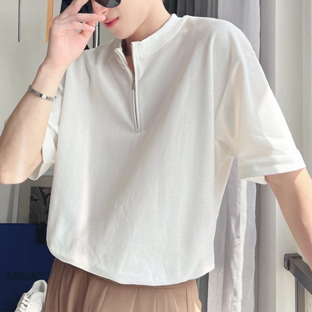

Summer Mens Zip Henry Shirt Short Sleeve Muscle T Shirts Casual Holiday Blouse Tee Sports Fitness Casual Simple Men's T-shirts