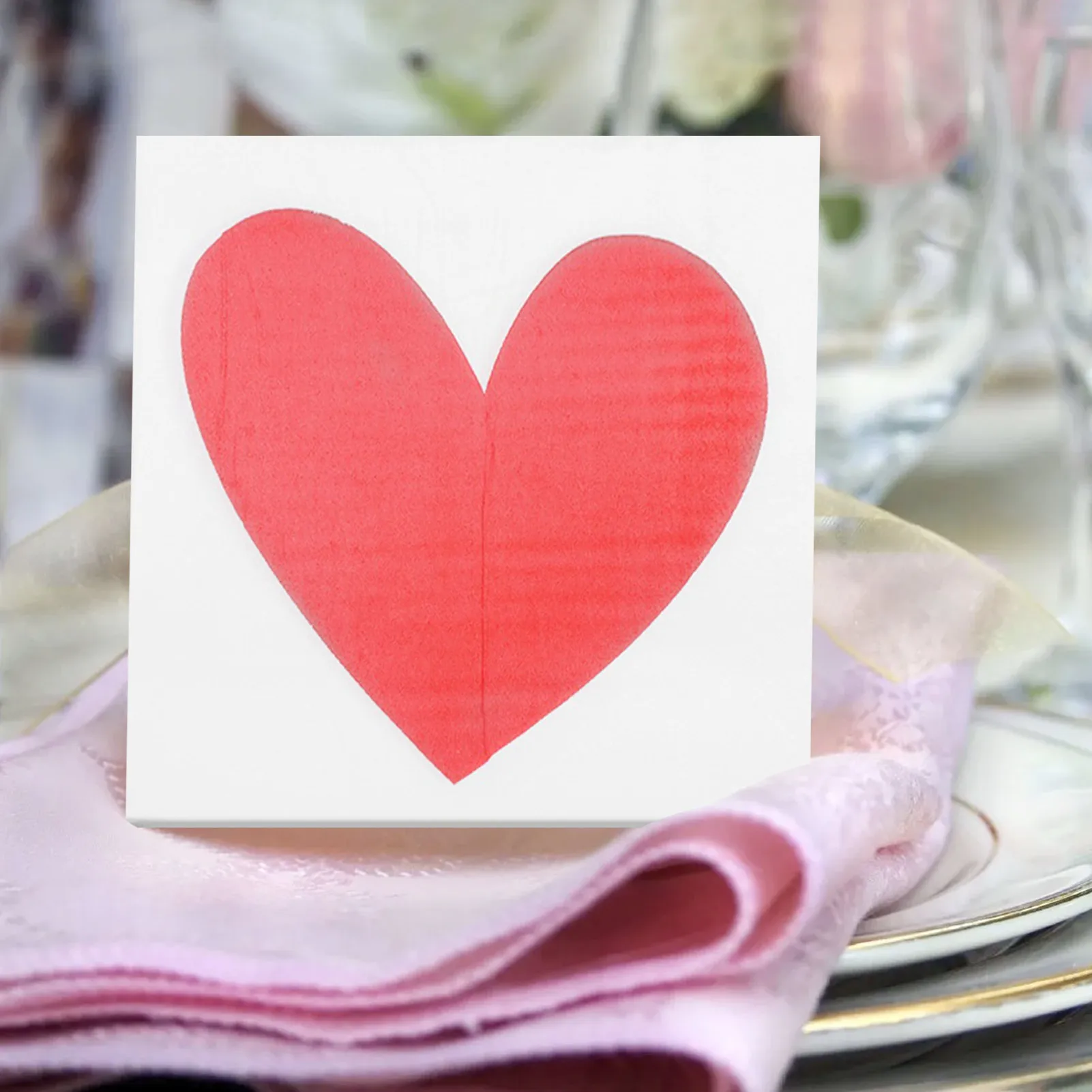 

20 Sheet Wedding Napkin Paper Disposable Natural Wood Pulp 2-Layer Napkin Paper Red Heart Printed Wedding Party Napkin Paper