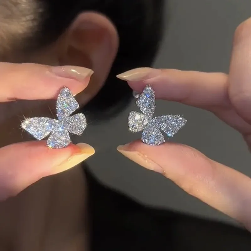 

New Silver Colour Zircon Butterfly Earrings for Women Exquisite Fashion Wearing Matching Accessories Party Jewelry Birthday Gift